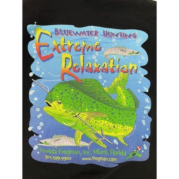 VINTAGE Team Frogman Hunting Fish Graphic T-shirt Men XL Black Short Sleeve - Picture 4 of 6
